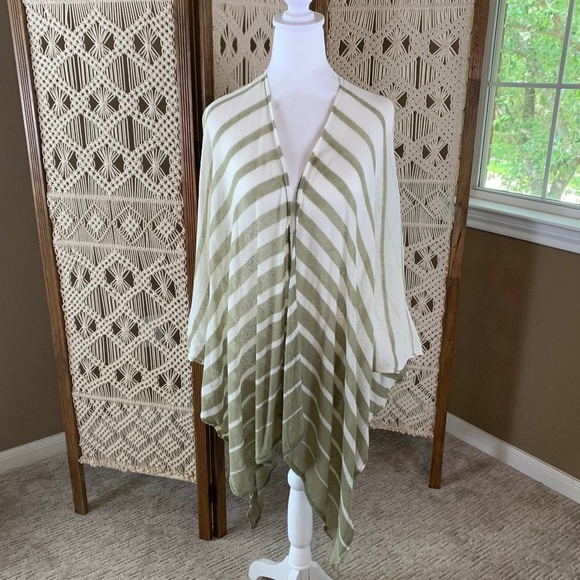 Zighilli cotton blend green cream‎ stripe wrap OSFA new made in Italy - Picture 1 of 5